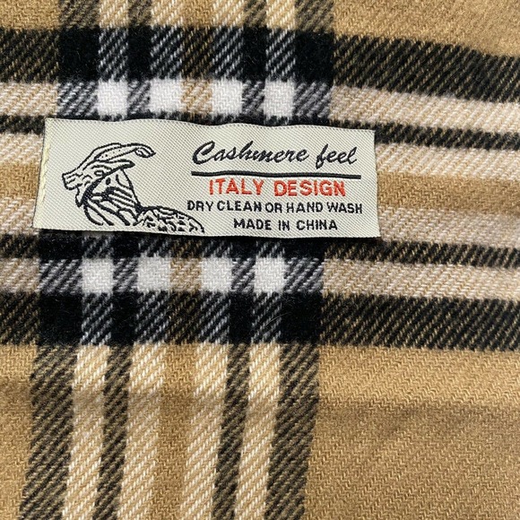 Cashmere Feel Tartan Plaid Fringe Scarf Tan Soft Luxury. 12x64 - Picture 2 of 3